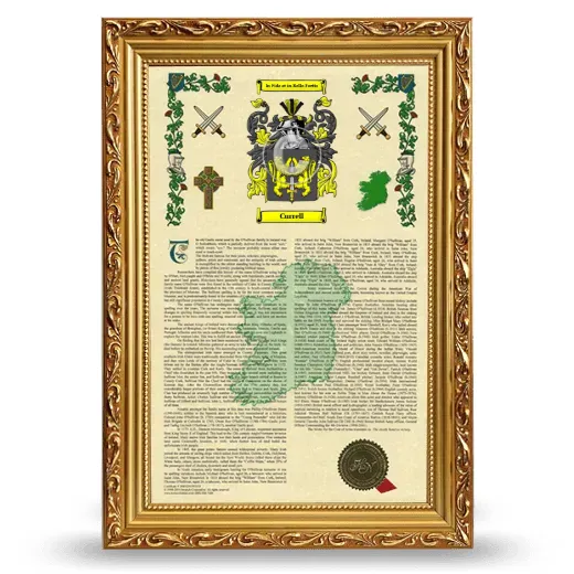 Currell Armorial History Framed - Gold