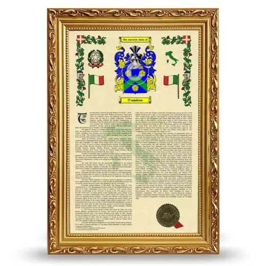 D'amiens Armorial History Framed - Gold