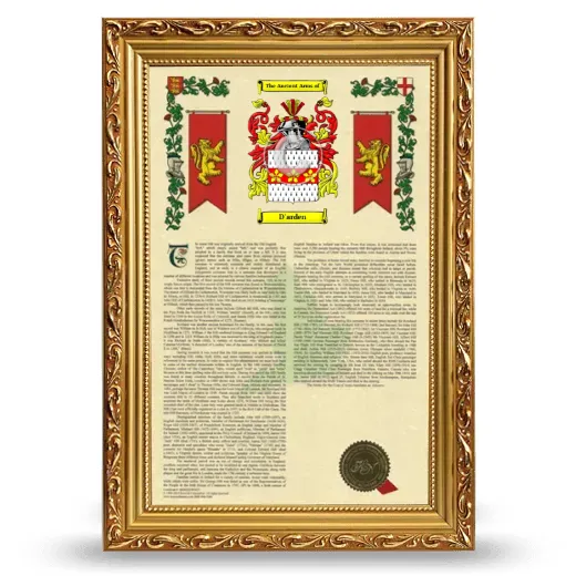 D'arden Armorial History Framed - Gold