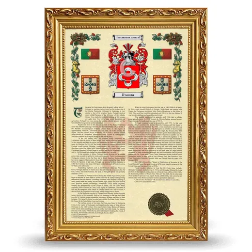 D'souza Armorial History Framed - Gold