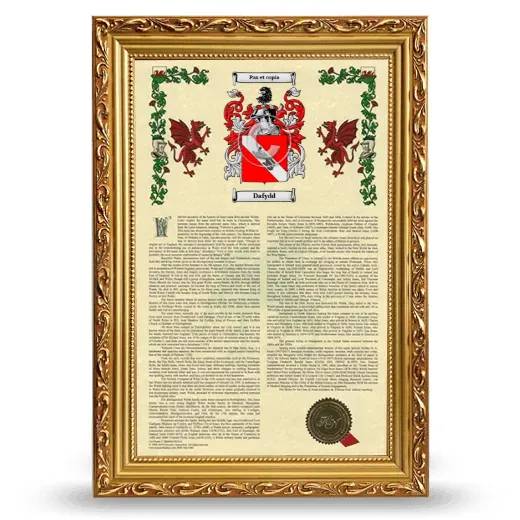 Dafydd Armorial History Framed - Gold