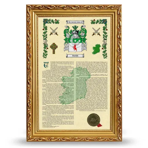 Davids Armorial History Framed - Gold