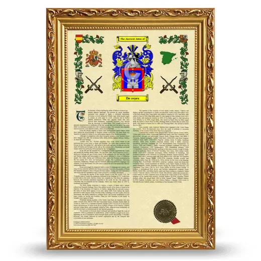 De reyes Armorial History Framed - Gold