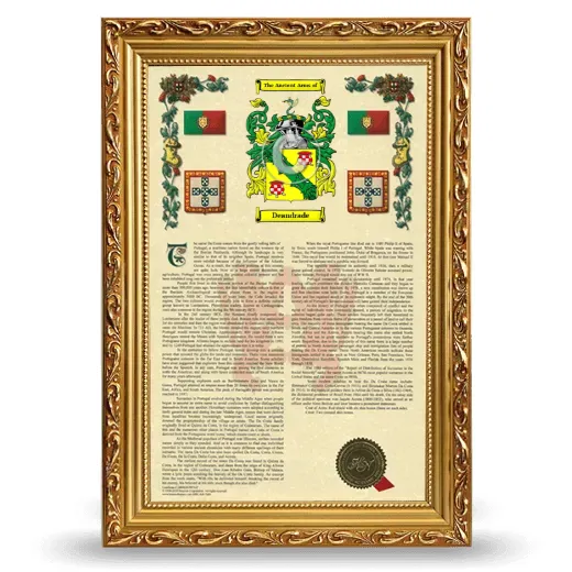 Deandrade Armorial History Framed - Gold