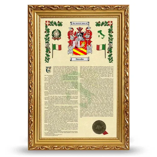 Deandre Armorial History Framed - Gold