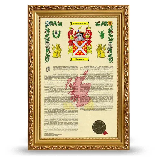 Deanney Armorial History Framed - Gold