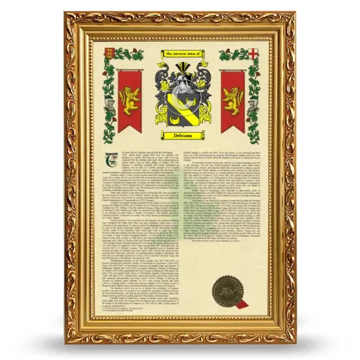 Debnam Armorial History Framed - Gold