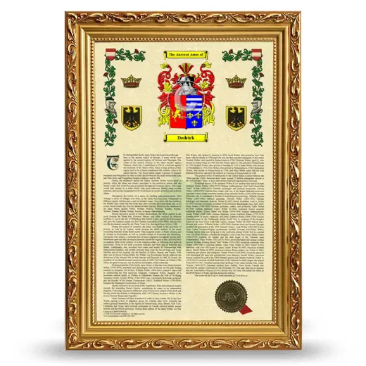 Dedrick Armorial History Framed - Gold