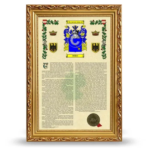 Delere Armorial History Framed - Gold
