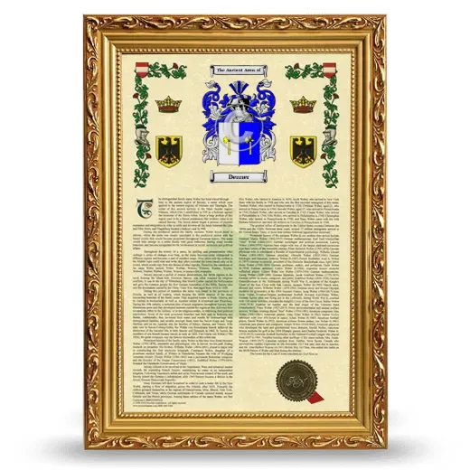 Denner Armorial History Framed - Gold