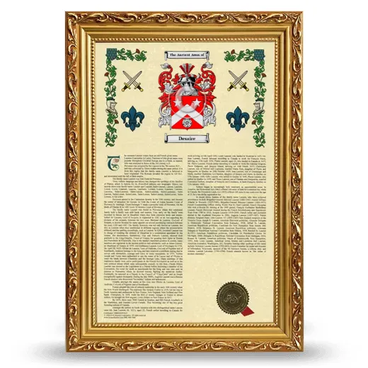 Desaire Armorial History Framed - Gold