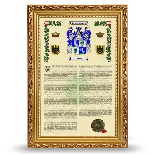 Detres Armorial History Framed - Gold