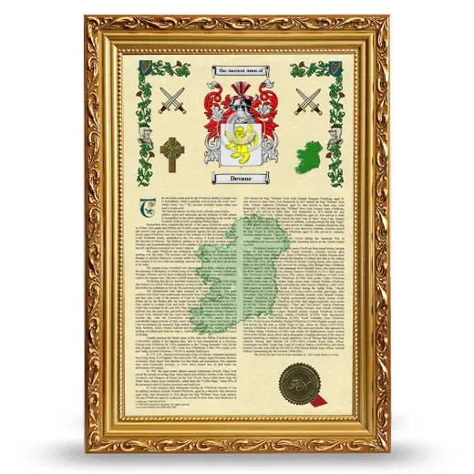 Devane Armorial History Framed - Gold