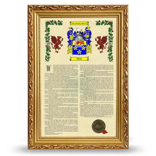 Devie Armorial History Framed - Gold