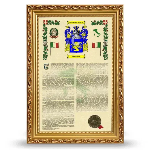 Dimonte Armorial History Framed - Gold