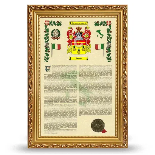 Donio Armorial History Framed - Gold