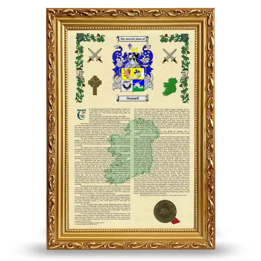 Donnell Armorial History Framed - Gold