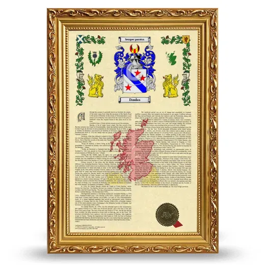 Doulas Armorial History Framed - Gold