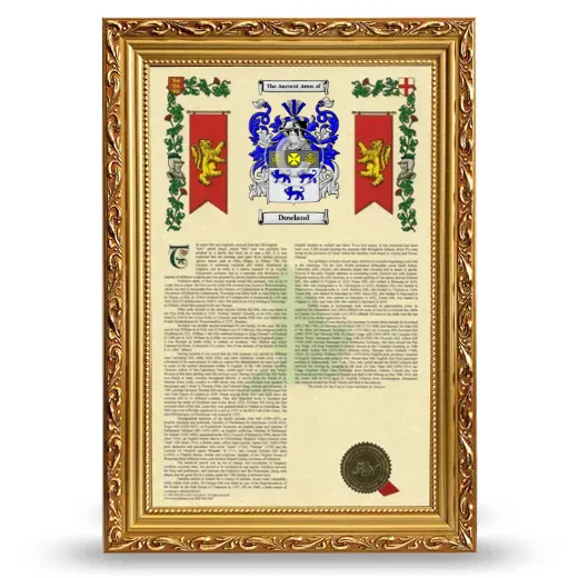 Dowland Armorial History Framed - Gold
