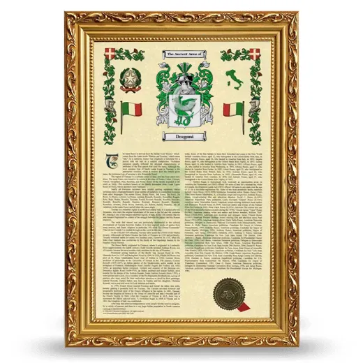 Dragoni Armorial History Framed - Gold