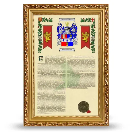 Drinkwaters Armorial History Framed - Gold