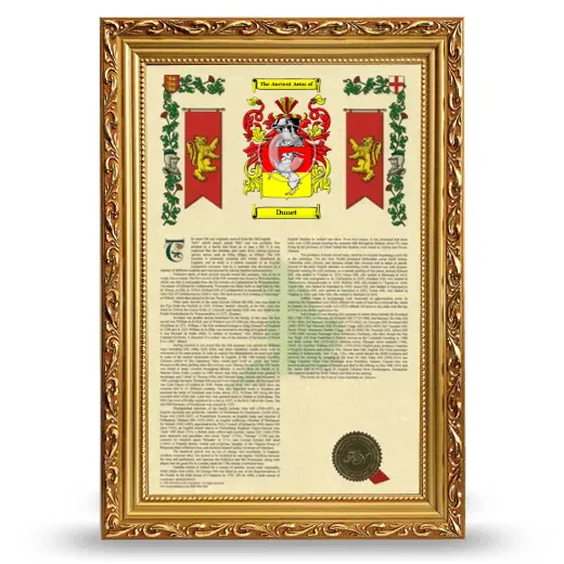 Dunet Armorial History Framed - Gold