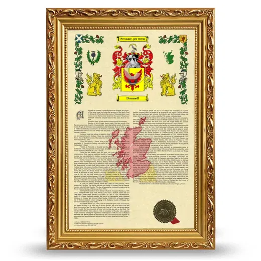 Dunnell Armorial History Framed - Gold