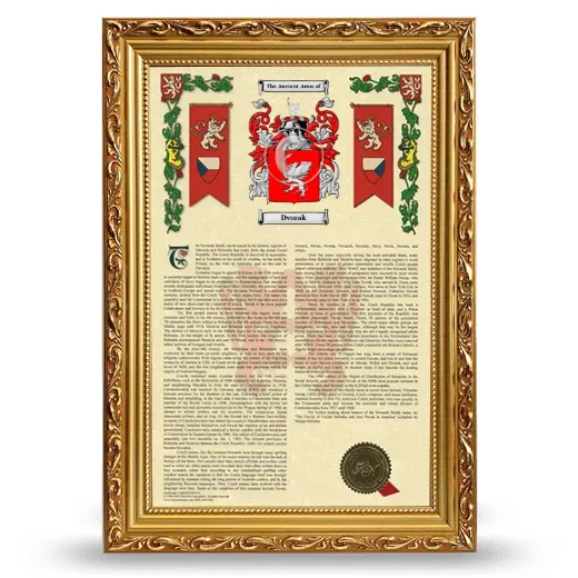 Dvorak Armorial History Framed - Gold