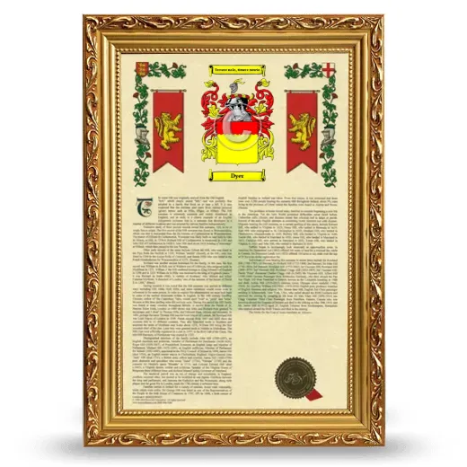 Dyer Armorial History Framed - Gold