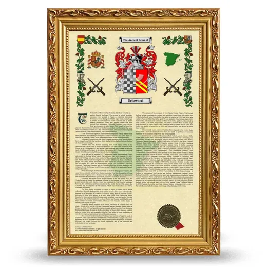 Echevarri Armorial History Framed - Gold