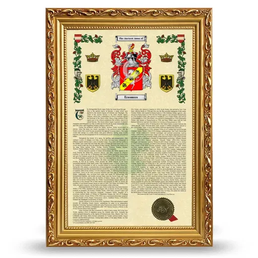 Erasmus Armorial History Framed - Gold