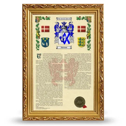 Ericsson Armorial History Framed - Gold