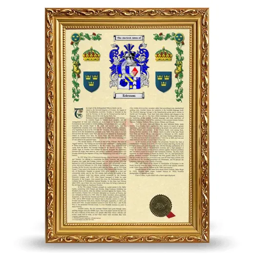 Ericsson Armorial History Framed - Gold