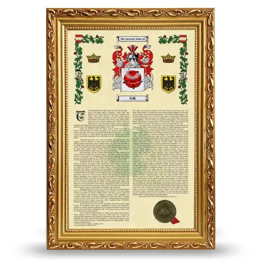 Erik Armorial History Framed - Gold