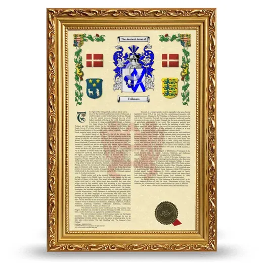 Eriksen Armorial History Framed - Gold