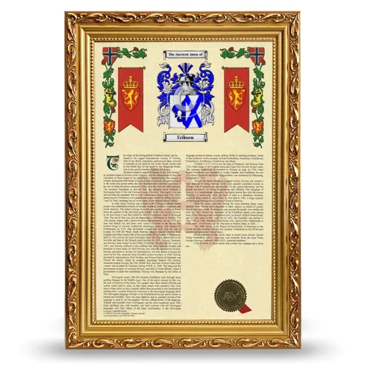 Eriksen Armorial History Framed - Gold