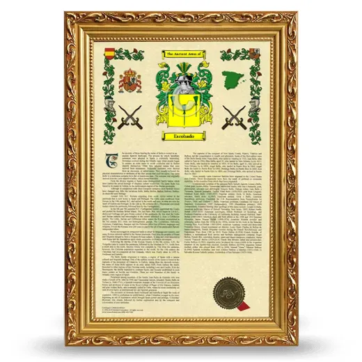 Escobado Armorial History Framed - Gold