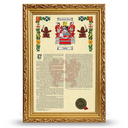 Esplin Armorial History Framed - Gold