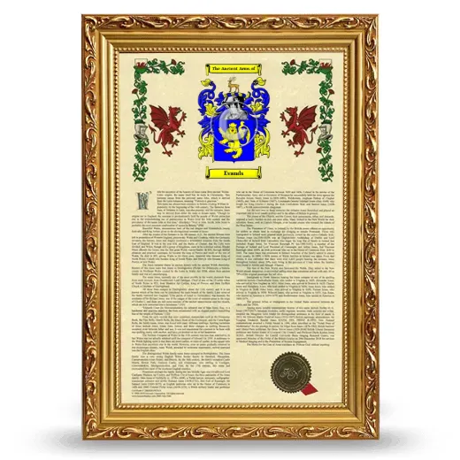 Evands Armorial History Framed - Gold