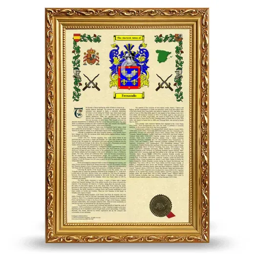Fernando Armorial History Framed - Gold