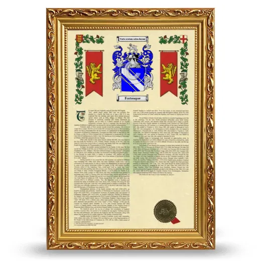 Fortesque Armorial History Framed - Gold