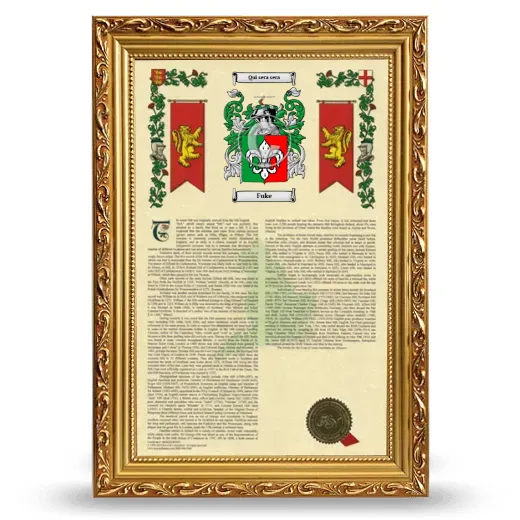 Fuke Armorial History Framed - Gold