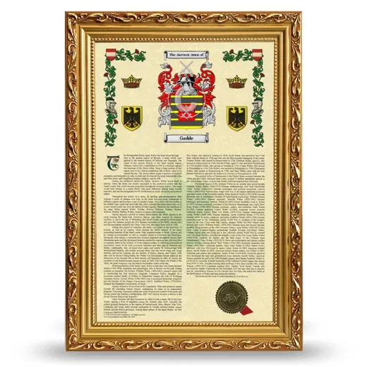 Gadde Armorial History Framed - Gold