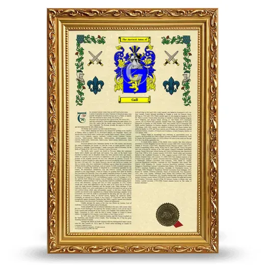 Gall Armorial History Framed - Gold