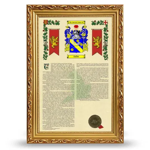 Galler Armorial History Framed - Gold