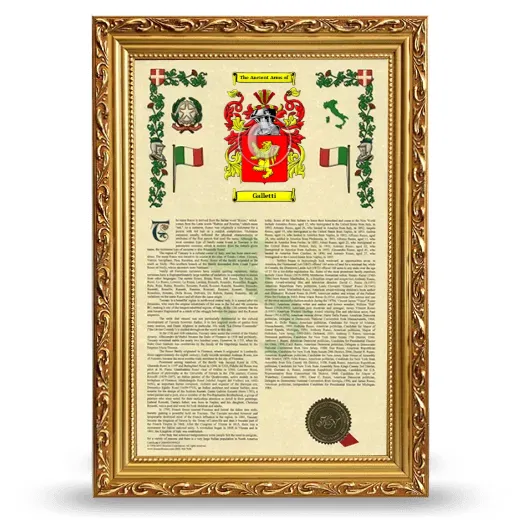 Galletti Armorial History Framed - Gold