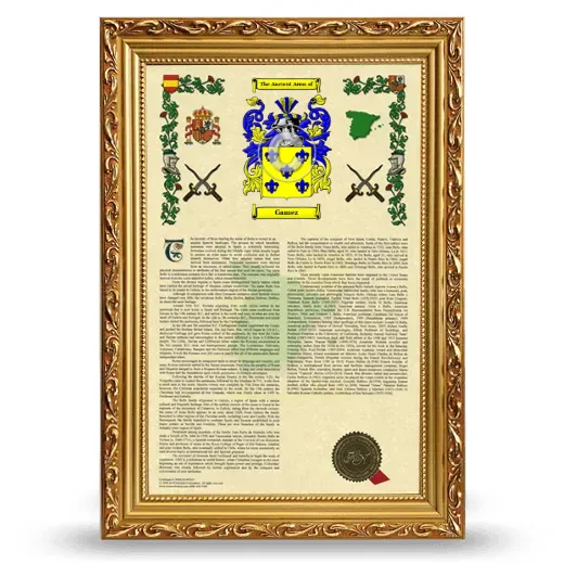 Gamez Armorial History Framed - Gold