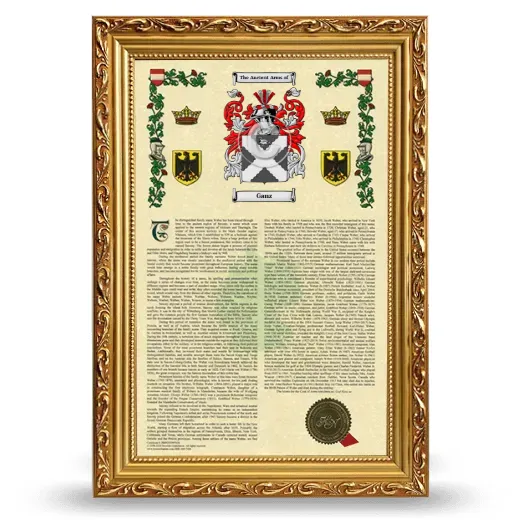 Ganz Armorial History Framed - Gold