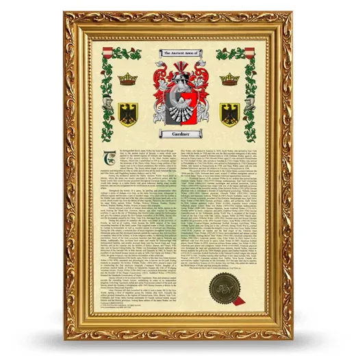 Gardner Armorial History Framed - Gold