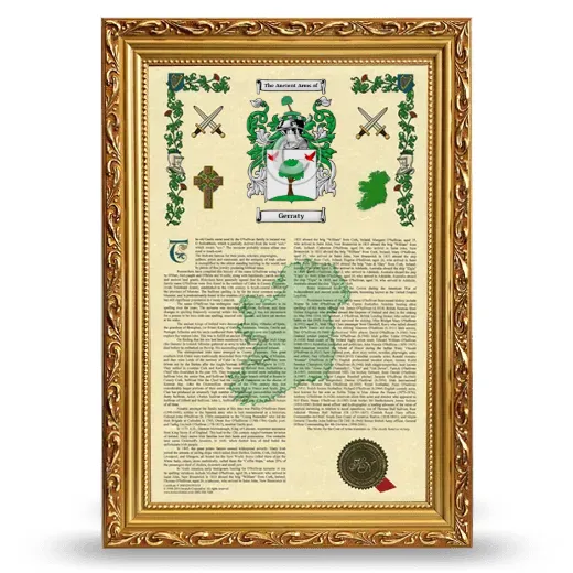 Gerraty Armorial History Framed - Gold